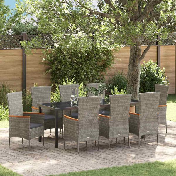 vidaXL Komplet za jedilnico v vrtu 9 pcs Siva Pra&scaron;no lakirano jeklo