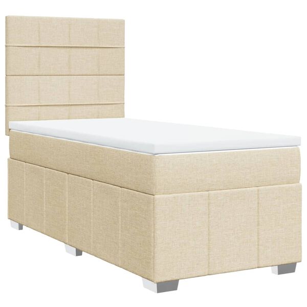vidaXL Box spring postelja z vzmetnico krem 90x200 cm blago