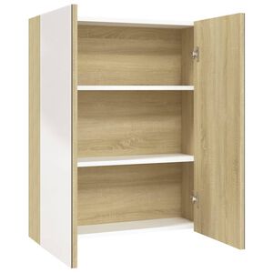 vidaXL Kopalniška omarica z ogledalom 60x15x75 cm MDF bela in hrast