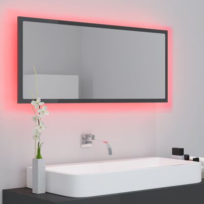 vidaXL LED kopalniško ogledalo visok sijaj sivo 100x8,5x37 cm akril