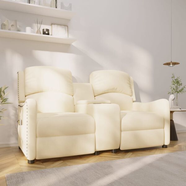 vidaXL Masažni dvosed z držali za skodelico krem blago