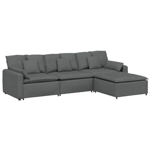 vidaXL Modularni kavč s taburejem in blazinami temno siv