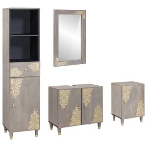 vidaXL Komplet omaric za kopalnico 4 pcs Siva Masiven les manga