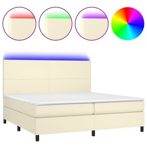 vidaXL Box spring postelja z vzmetnico LED krem 200x200cm umetno usnje