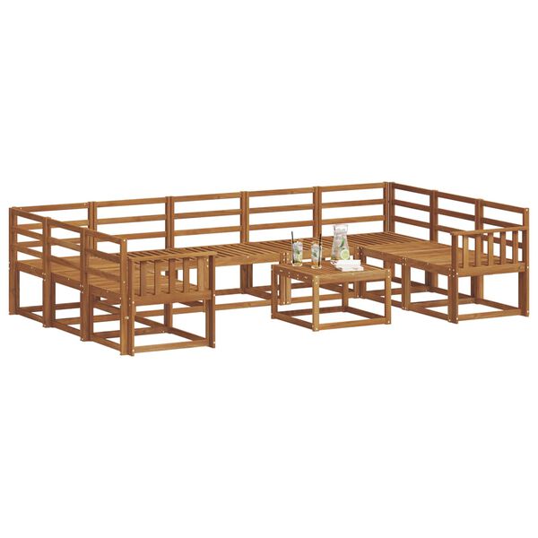 vidaXL Zunanja garnitura za sedenje 10 pcs Naravna Masiven les akacije