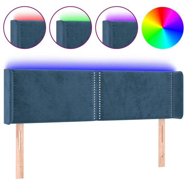 vidaXL LED posteljno vzglavje temno modro 147x16x78/88 cm žamet