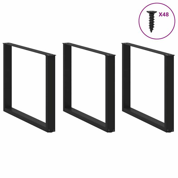 vidaXL Noge za jedilno mizo v obliki ?rke U, 3 kosa, ?rne, 100 x (72-73) cm, jeklo