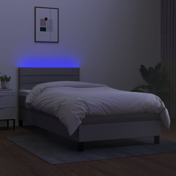 vidaXL Box spring postelja z vzmetnico LED svetlo siva 90x190 cm blago
