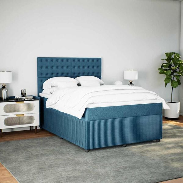 vidaXL Box spring postelja z vzmetnico temno modra 160x200 cm žamet