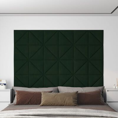 vidaXL Stenski paneli 12 kosov temno zeleni 30x30 cm žamet 0,54 m²