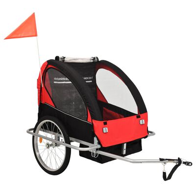 vidaXL Otroška kolesarska prikolica in voziček 2 v 1 črna in rdeča