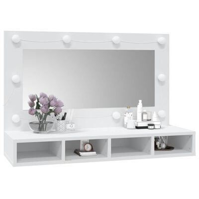 vidaXL Omarica z ogledalom in LED lučkami bela 90x31,5x62 cm