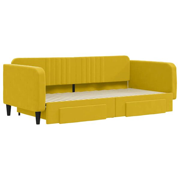 vidaXL Izvlečna dnevna postelja s predali rumena 100x200 cm žamet