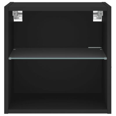 vidaXL Nočna omarica z LED lučkami stenska črna