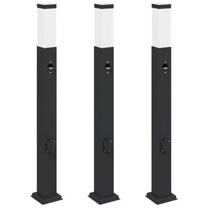 vidaXL Stebričke s senzorjem in vtičnico 3 kosi 80 cm črne barve IP44
