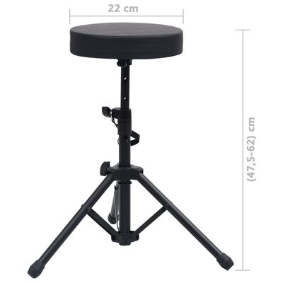 vidaXL Nastavljiv bobnarski stolček črn okrogel