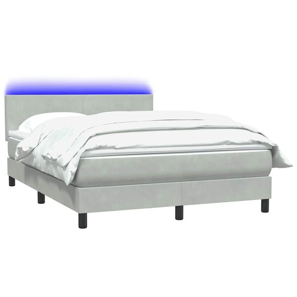 vidaXL Box spring postelja z vzmetnico LED svetlo siva 160x220 cm žamet