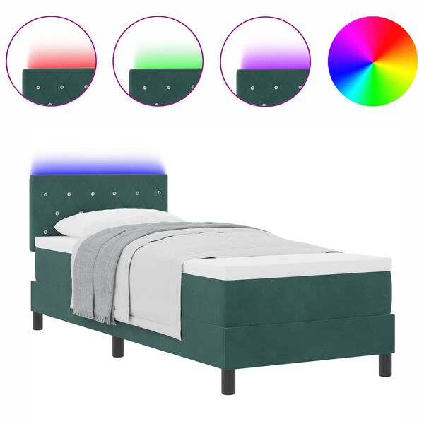 vidaXL LED Box Spring Postelja Temno zelena 80 x 200 cm Žamet