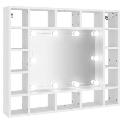 vidaXL Omarica z ogledalom in LED lučkami bela 91x15x76,5 cm