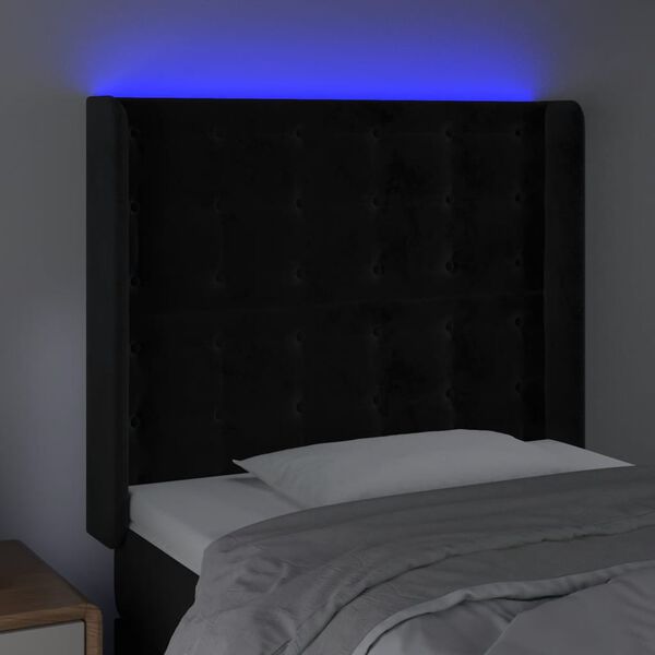 vidaXL LED posteljno vzglavje črno 103x16x118/128 cm žamet