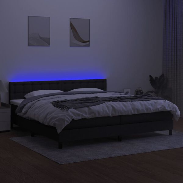 vidaXL Box spring postelja z vzmetnico LED črna 200x200 cm blago