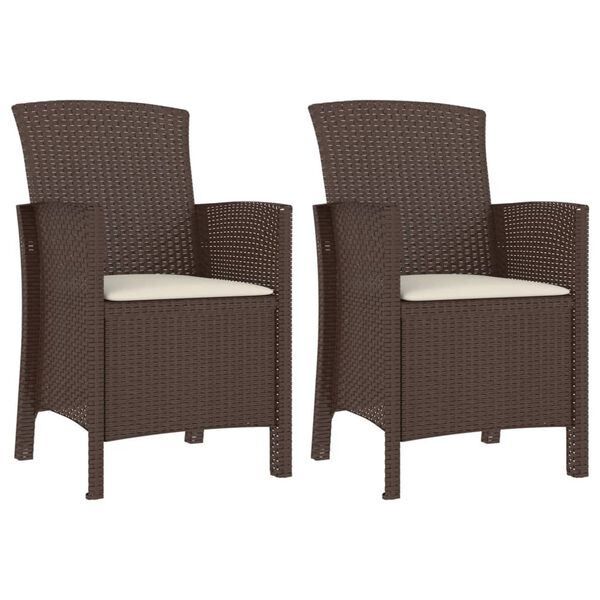 vidaXL Vrtni stoli 2 kosa z blazinami PP ratan Rjava