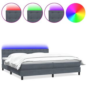 vidaXL Box spring postelja z vzmetnico LED temno siva 180x210 cm žamet