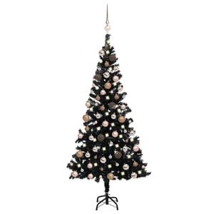 vidaXL Umetna osvetljena novoletna jelka z bunkicami črna 180 cm PVC