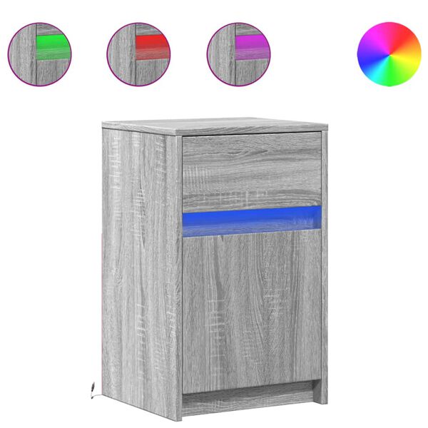 vidaXL Nočna omarica z LED lučkami 2 kosa siva sonoma inženirski les