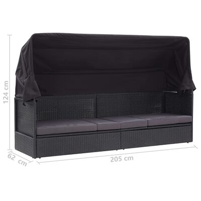 vidaXL Zunanji kavč z ležiščem iz poli ratana črn