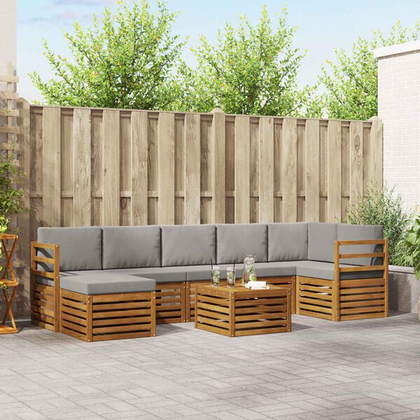 vidaXL Kotna sedežna garnitura z blazino 8 pcs Naravna in svetlo siva