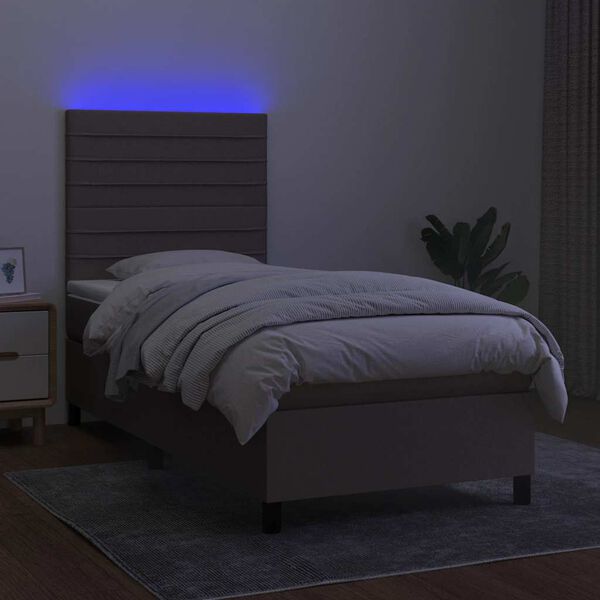 vidaXL Box spring postelja z vzmetnico LED taupe 90x190 cm blago
