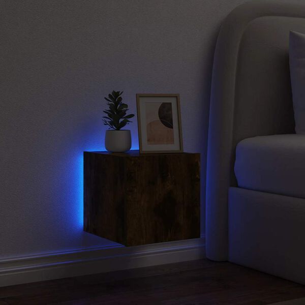 vidaXL Stenska TV omarica z LED lučkami dimljeni hrast 30,5x35x30 cm