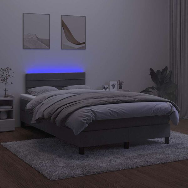 vidaXL Box spring postelja z vzmetnico LED temno siva 120x190 cm žamet