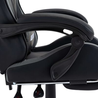 vidaXL Racing stol z oporo za noge sivo in črno umetno usnje