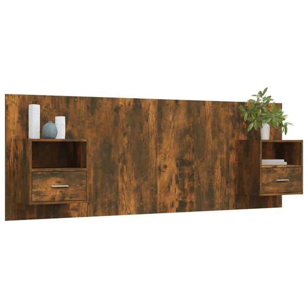 vidaXL Posteljno vzglavje z omaricami dimljeni hrast konstruiran les