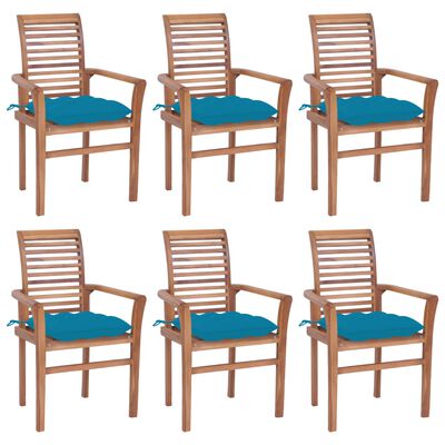 vidaXL Jedilni stoli 6 kosov s svetlo modrimi blazinami trdna tikovina