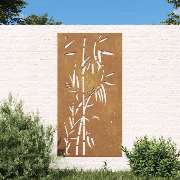 vidaXL Vrtna stenska dekoracija 105x55 cm corten jeklo bambus