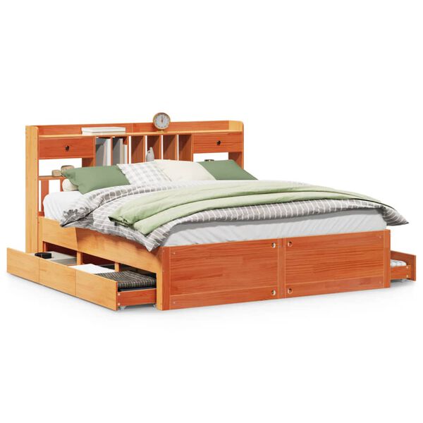 vidaXL Knjižna postelja brez vzmetnice vo&scaron;č. rjava 200x200 cm borovina