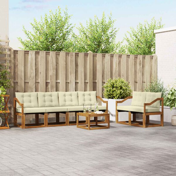 vidaXL Zunanja garnitura za sedenje z blazino 7 pcs Naravna in smetana