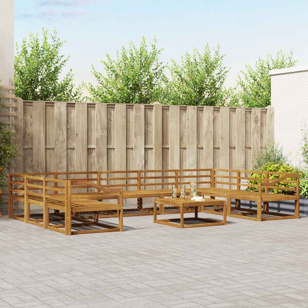 vidaXL Zunanja garnitura za sedenje 10 pcs Naravna Masiven les akacije