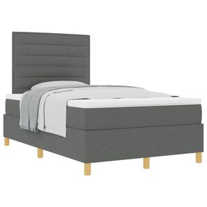 vidaXL Postelja z vzmetnico z vzglavjem Temno siva 120 x 190 cm blago