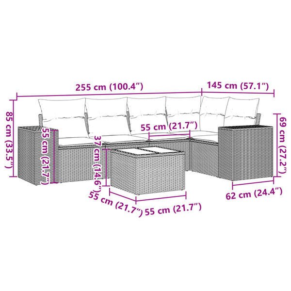 vidaXL Vrtna sedežna garnitura 6-delna z blazinami črna poli ratan