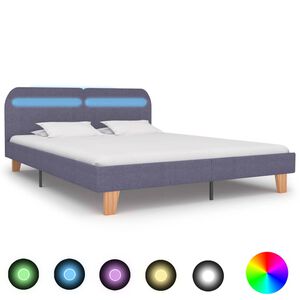 vidaXL Posteljni okvir z LED osvetlitvijo svetlo sivo blago 160x200 cm