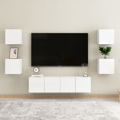 vidaXL Stenska TV omarica visok sijaj bela 30,5x30x30 cm