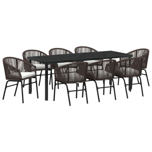 vidaXL Komplet za jedilnico v vrtu 9 pcs Rjava Pra&scaron;no lakirano jeklo