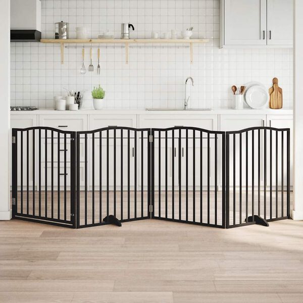 vidaXL Ograda za pse z vrati zložljiva 4 paneli črna 320 cm topolovina