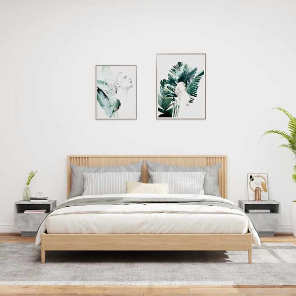 vidaXL Nočna omarica z LED lučkami 2 kosa betonsko siva 40x39x37 cm