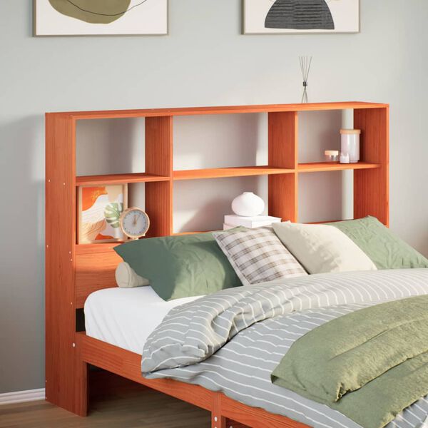 vidaXL Vzglavje s predelki vo&scaron;čeno rjavo 120 cm trdna borovina