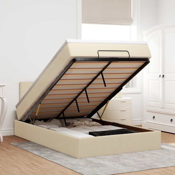 vidaXL Otomanski posteljni okvir z vzmetnico krem 120x200 cm blago